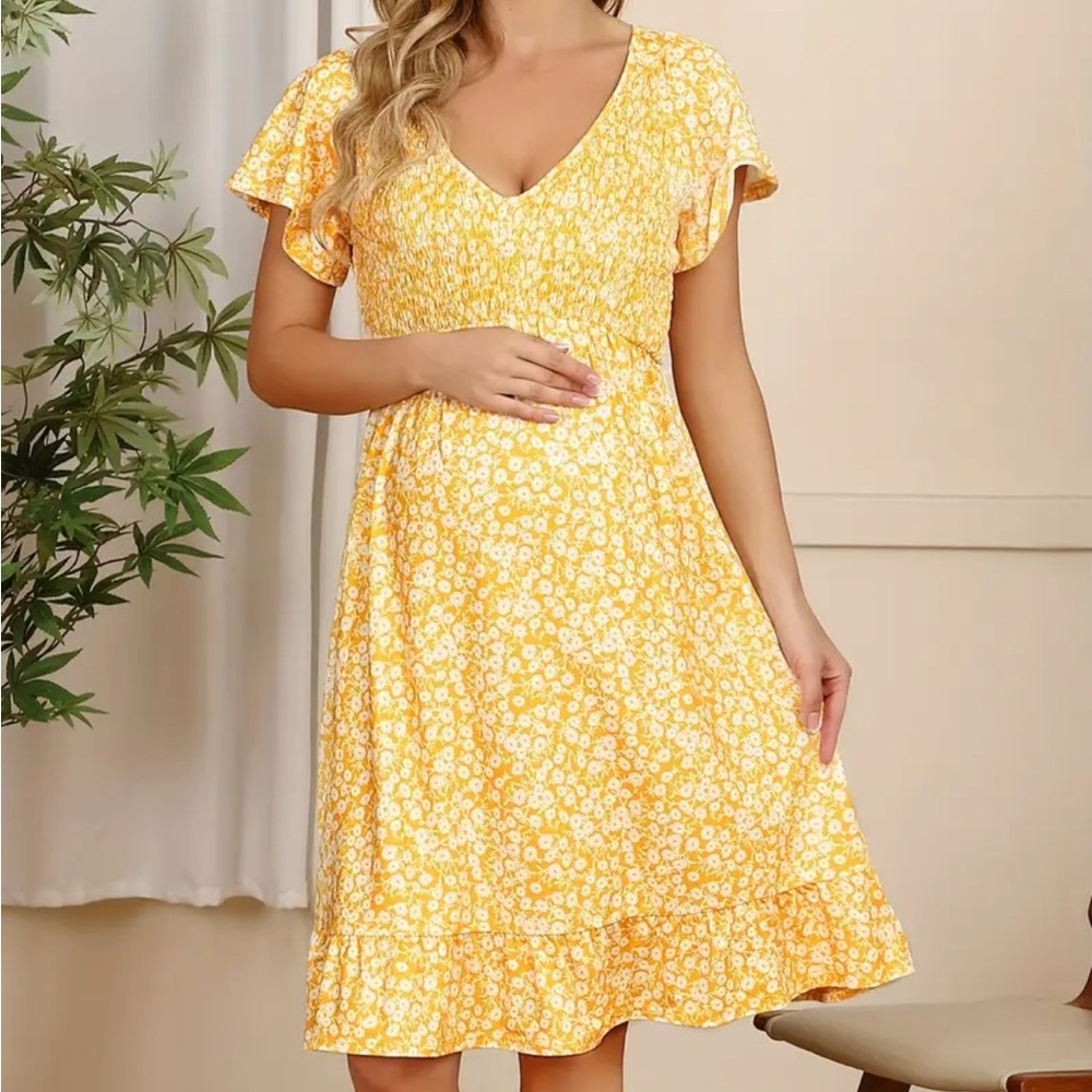 Yellow Floral Women's Maternity Dress